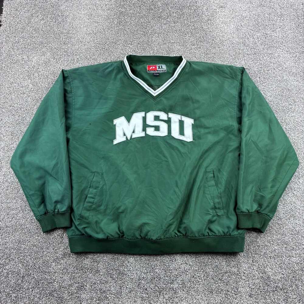 Vintage Michigan State Spartans Windbreaker Mens XL Green Nylon V-Neck Jacket